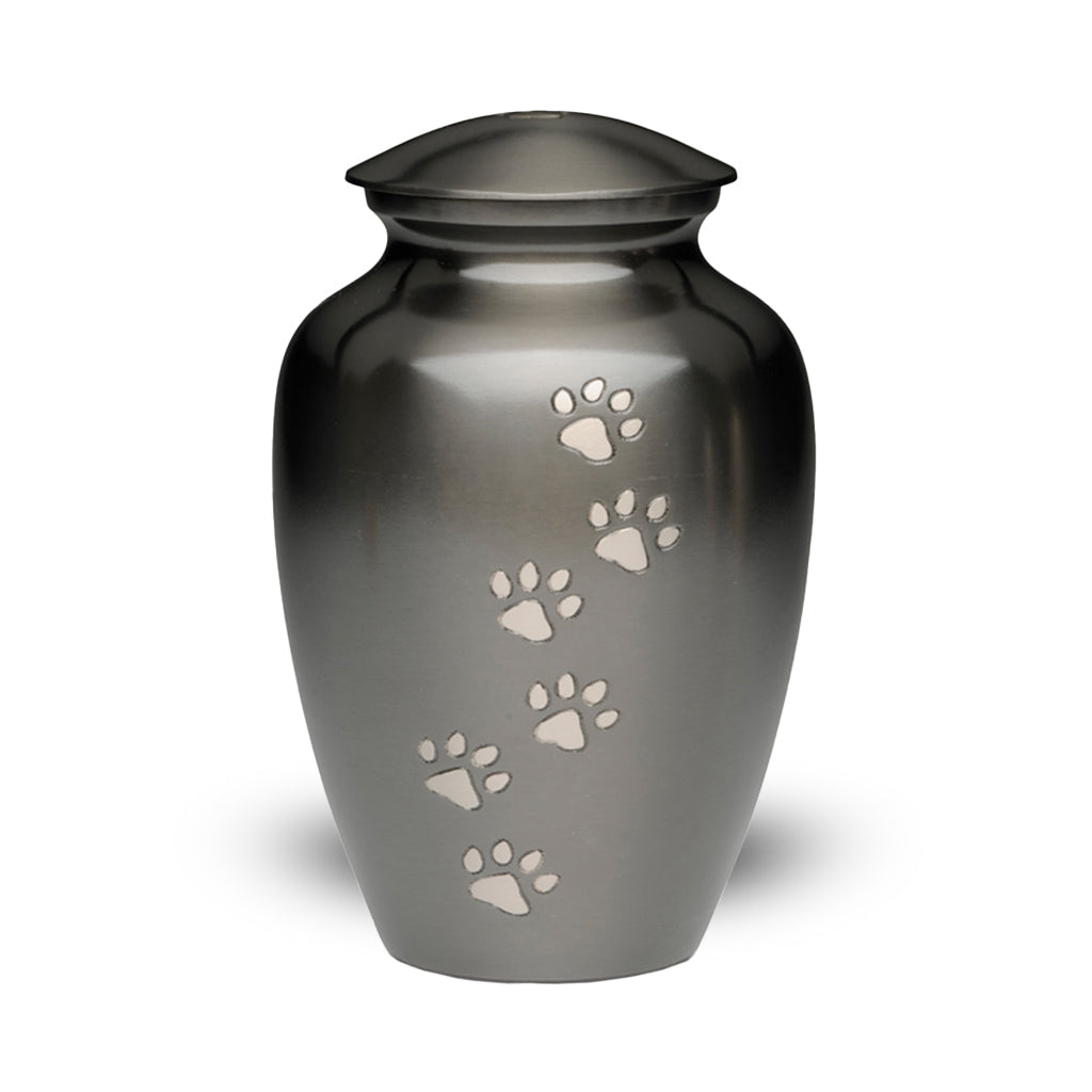 LARGE Brass Pet Urn - "Paws to Heaven" Slate-Silver