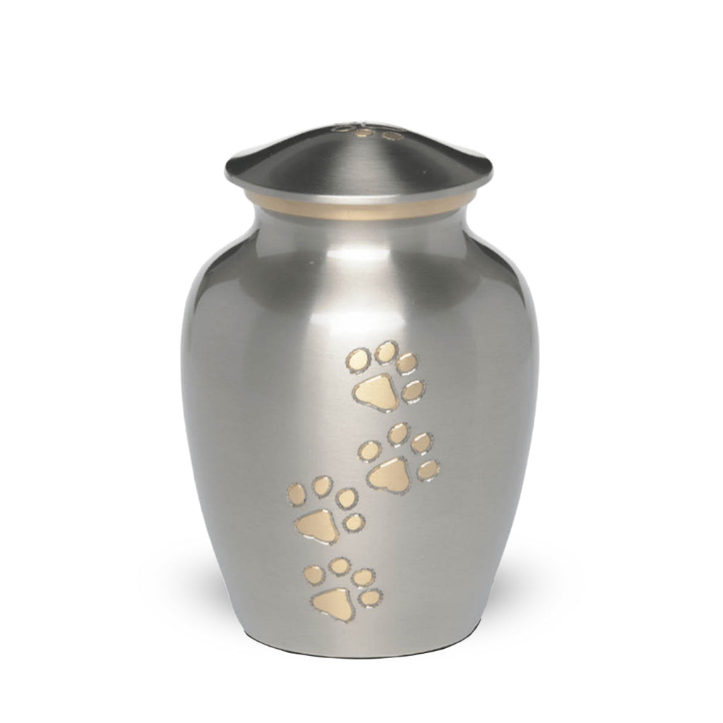 MEDIUM Brass Pet Urn -"Paws to Heaven" Pewter-Gold