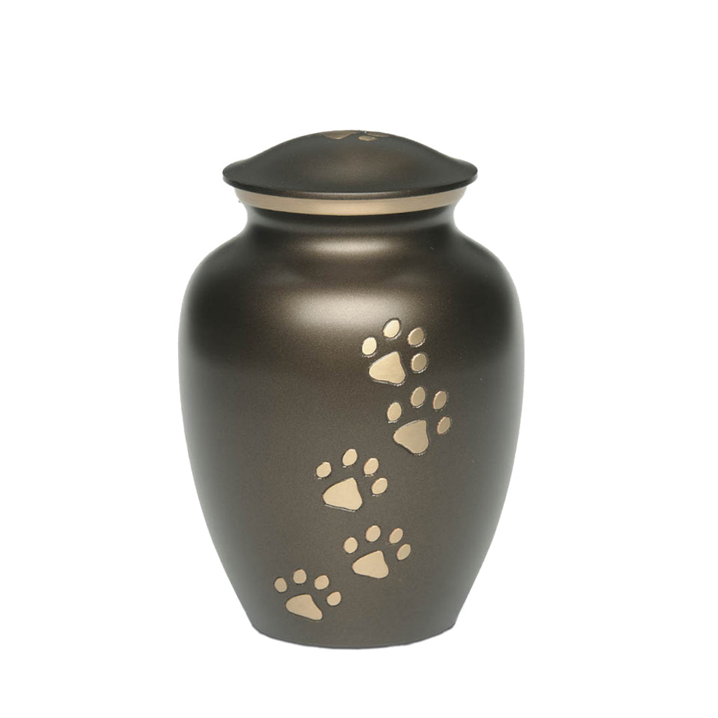 IMPERFECT SELECTION - Medium Brass Pet Urn -1654- "Paws to Heaven" - Rustic Brown Brown