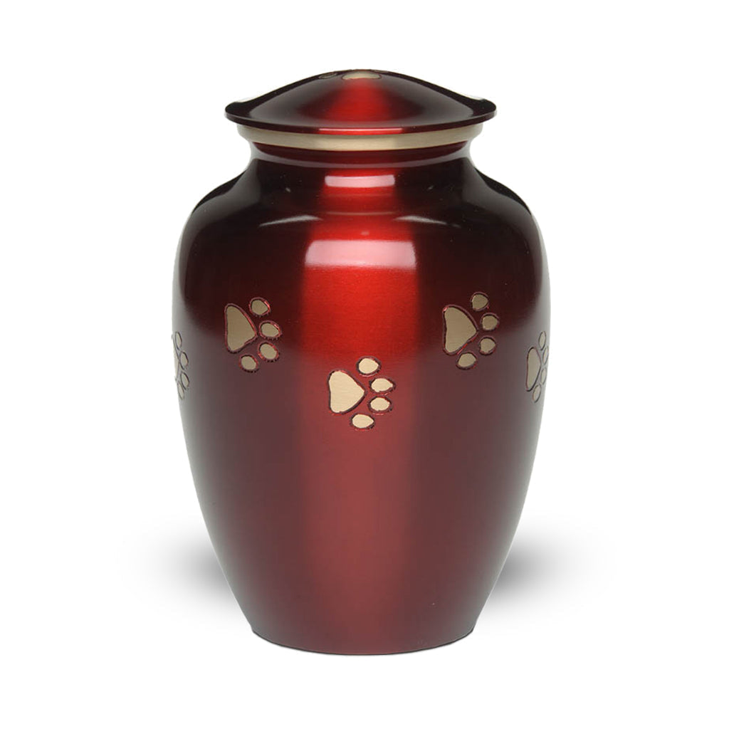IMPERFECT SELECTION - LARGE Brass Pet Urn - "Forever Paw" Ruby-Gold