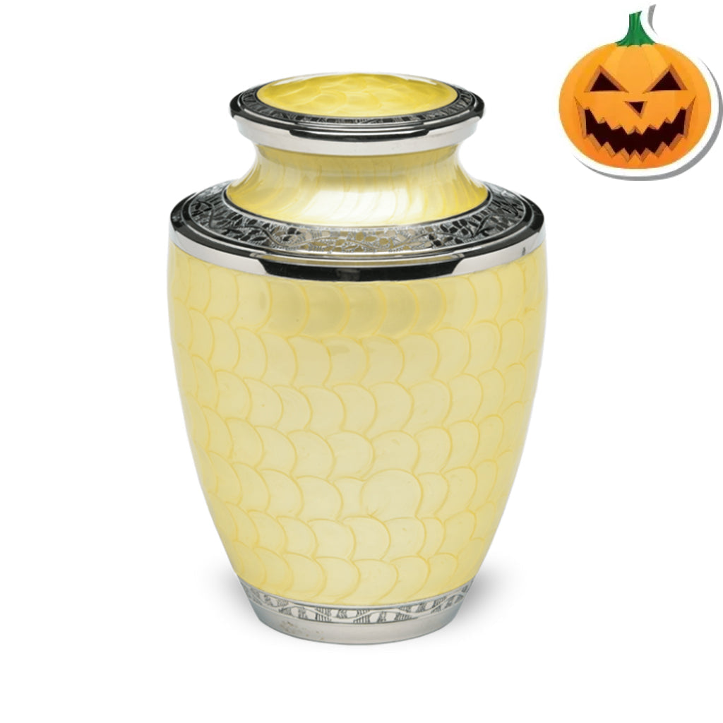 ADULT Nickel Plated Brass Urn -1963- Enamel finish with Bands Yellow
