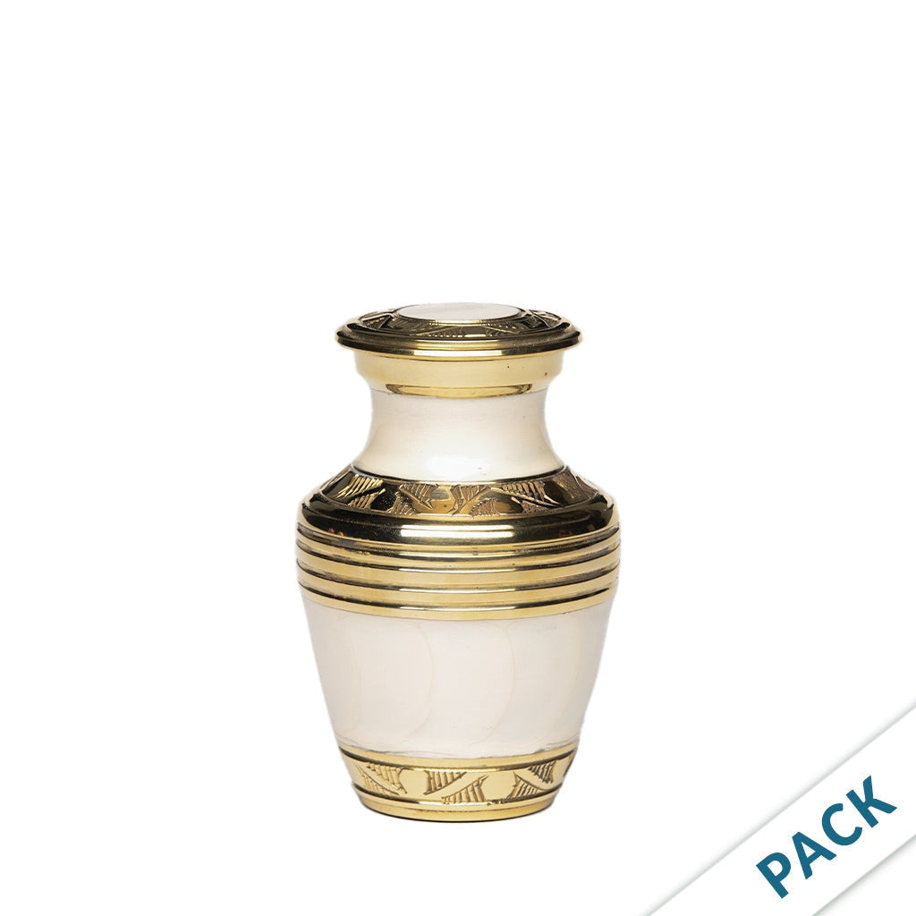 KEEPSAKE Nickel Plated Brass Urn -1963- Enamel finish with Silver Bands - Pack of 10 White-Gold