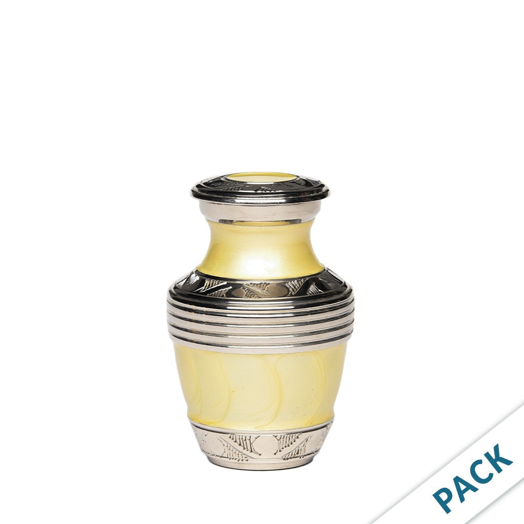 KEEPSAKE Nickel Plated Brass Urn -1963- Enamel finish with Silver Bands - Pack of 10 Yellow