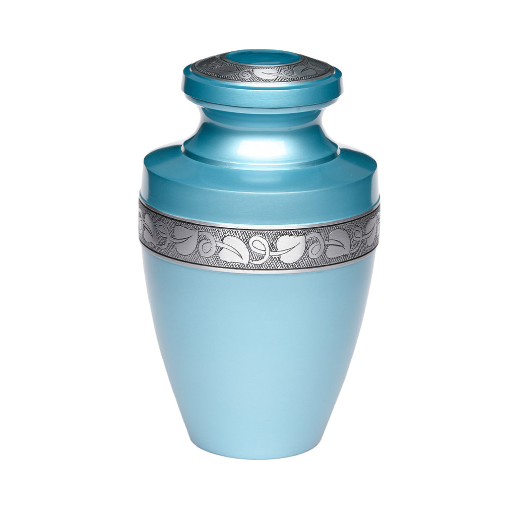 IMPERFECT SELECTION- ADULT - Alloy Urn -2116- Grecian with Bogati Jasmine Border Blue