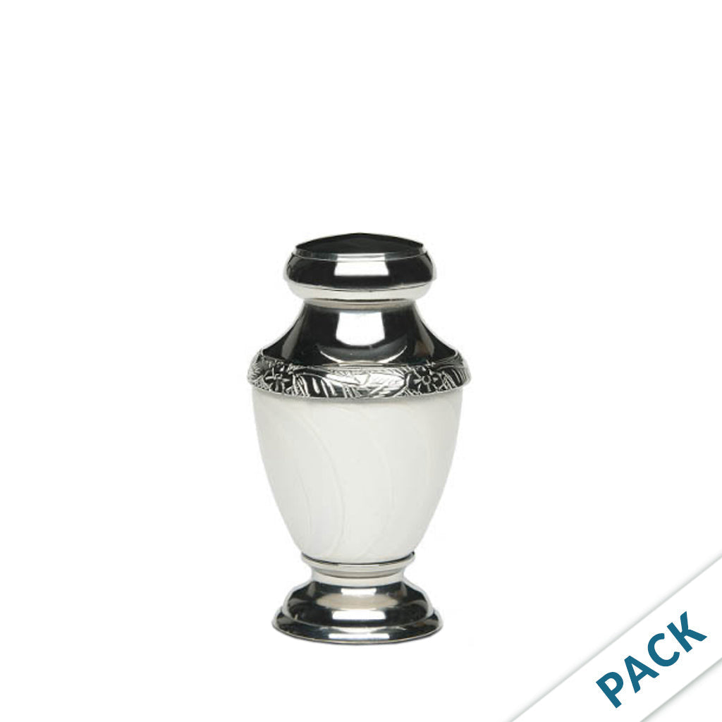 KEEPSAKE Brass-Alloy Urn -5600- Nickel Plated Brass & Enamel - Pack of 10 White