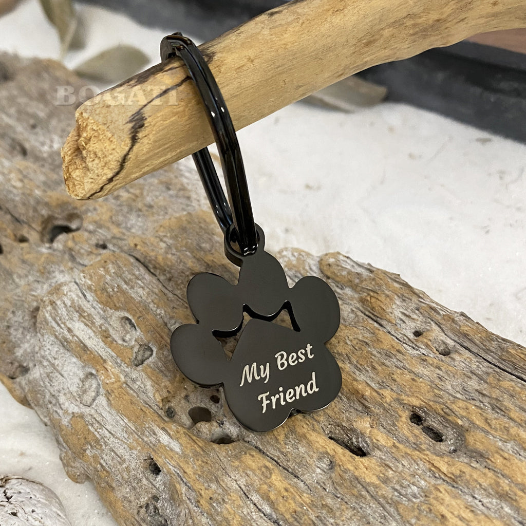 J-098- Large Paw Print Keychain With Message