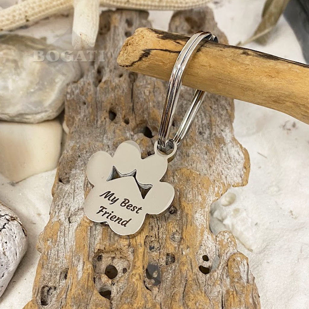 J-098- Large Paw Print Keychain With Message