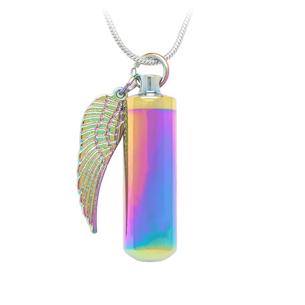 CLEARANCE - J-207 Rainbow Cylinder with Wing - Pendant with Chain