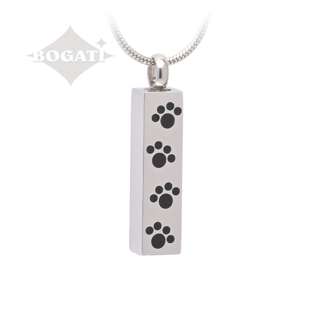J 600 Bar with Four Paw Prints Silver tone Pendant with Chain