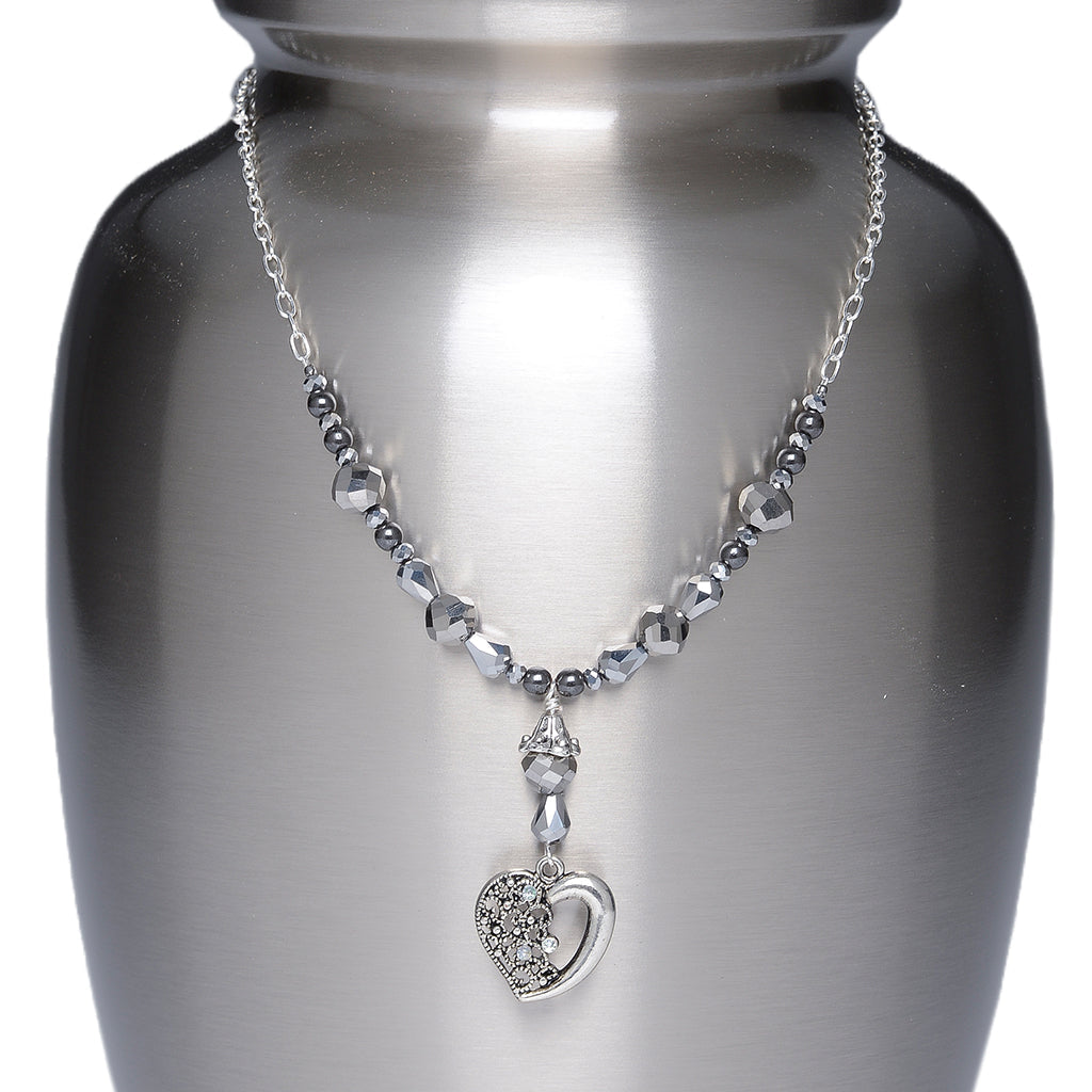 CLEARANCE - Urn Adornment - MI-13 Hematite Beads with Silver-tone Heart