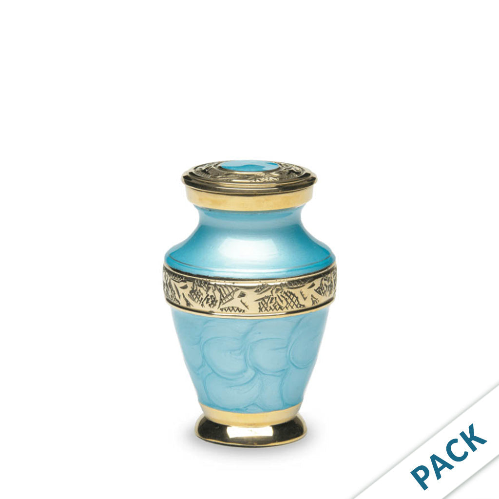 KEEPSAKE Brass Urn -1964- Enamel Overlay- Gold-tone bands - Pack of 10 Blue