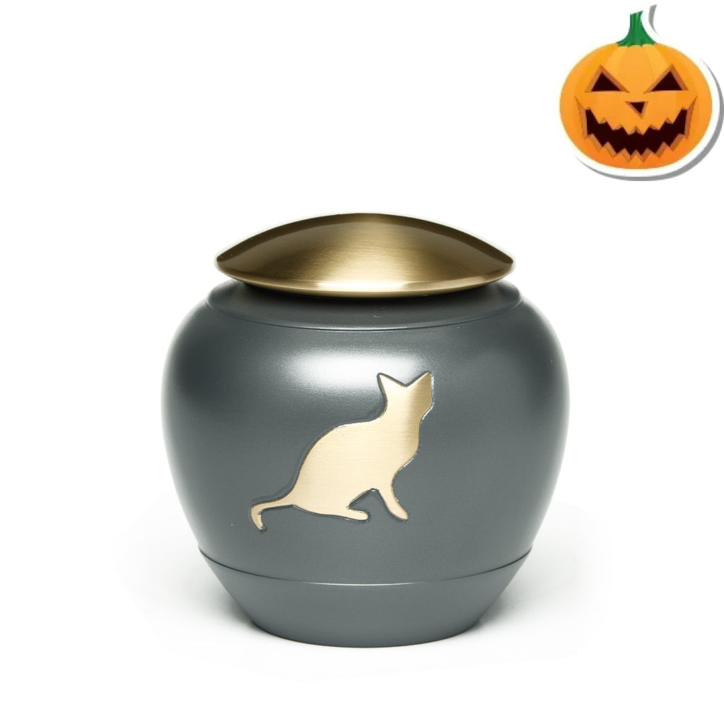 SMALL - Brass Urn -2165- Brass Cat Urn in Graphite Gray