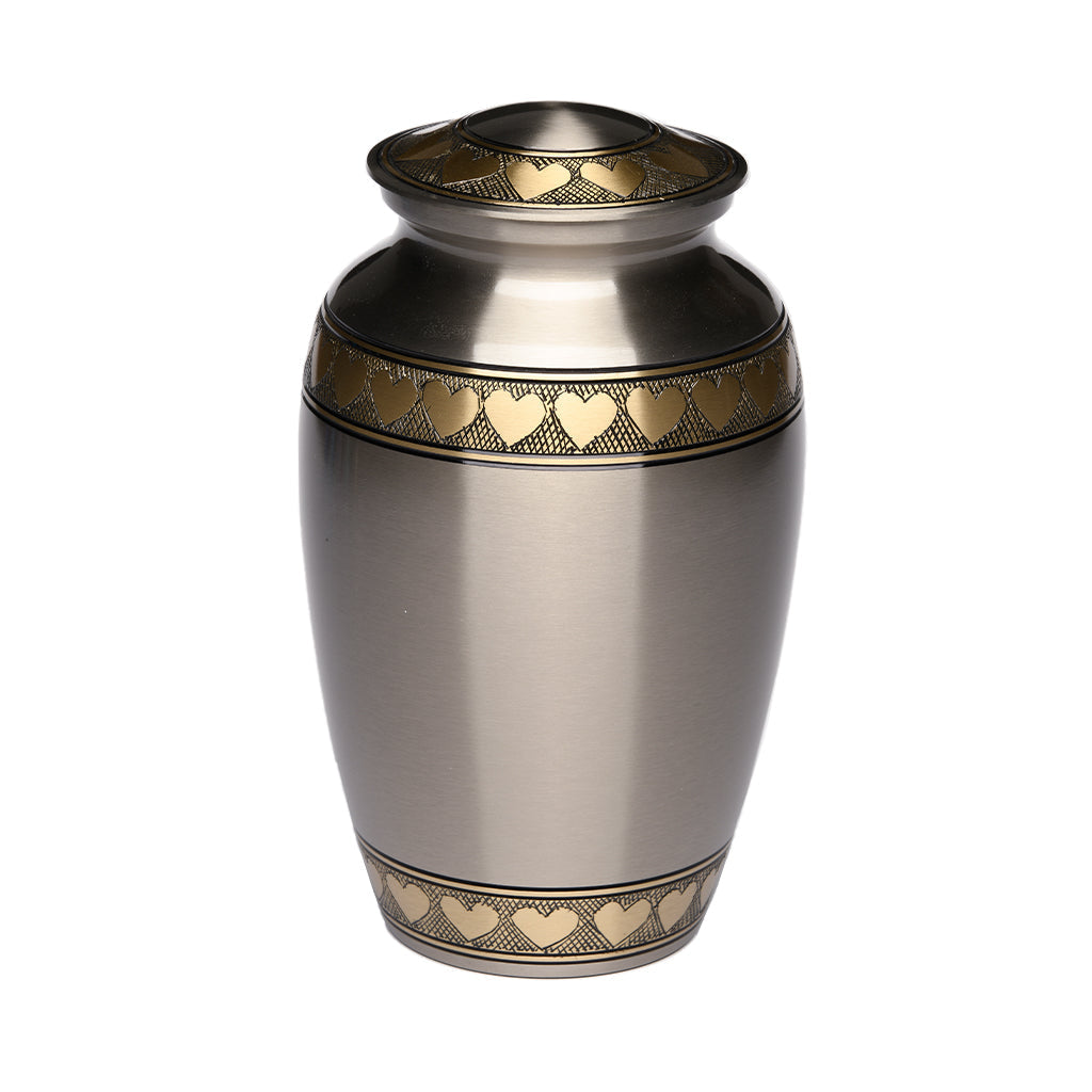 ADULT Brass Urn -2263- Heart Bands Pewter & Brass