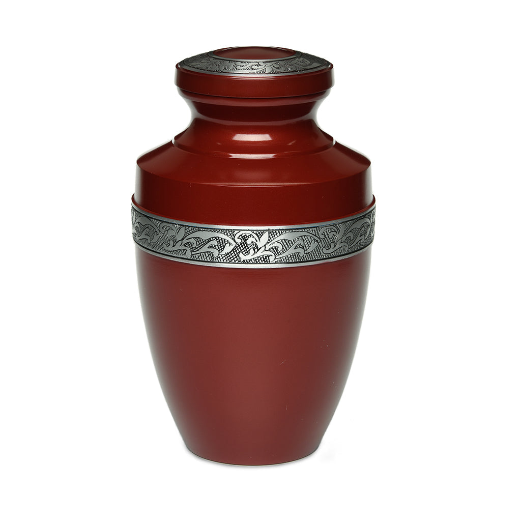 ADULT - Alloy Urn -3076- Grecian with Flowing Vine Brick Red
