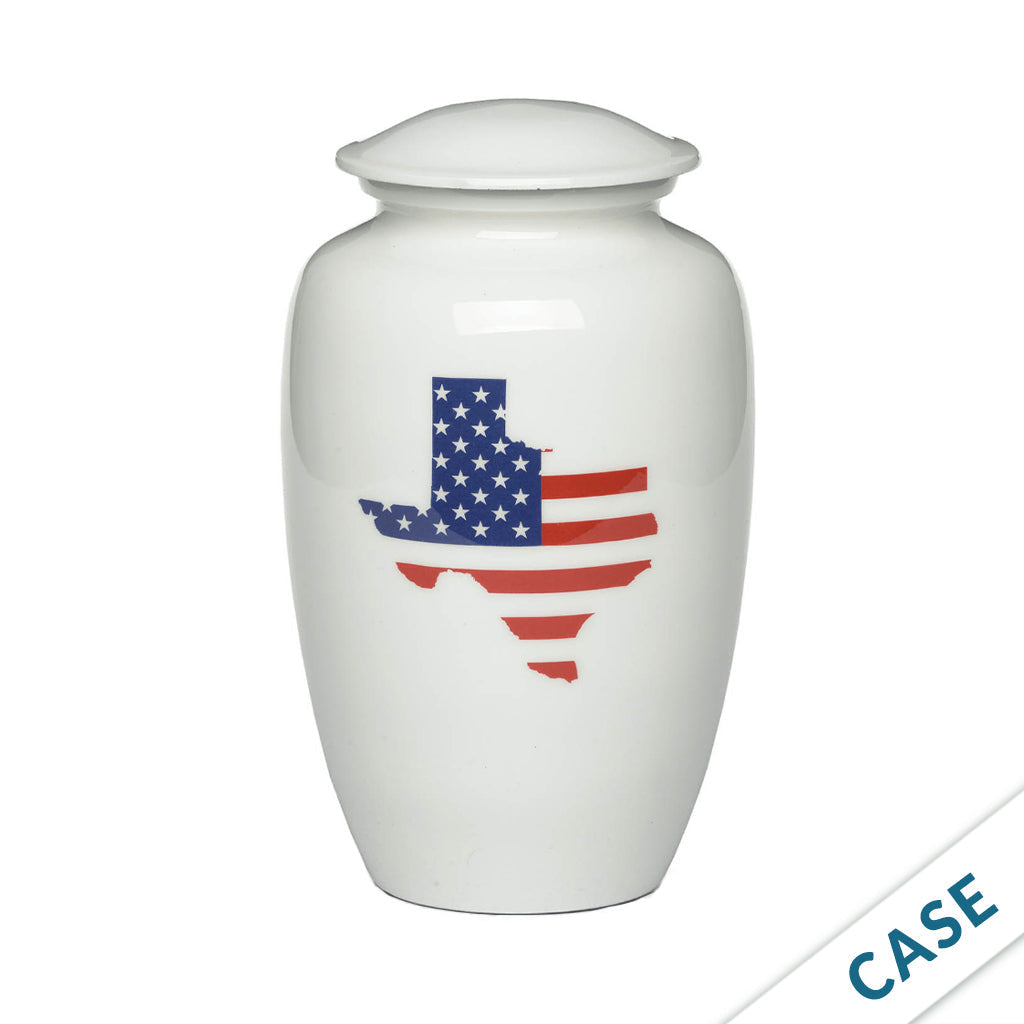 ADULT -Classic Alloy Urn - 4000 Series – WHITE with Illustration - Case of 4 Texas Flag