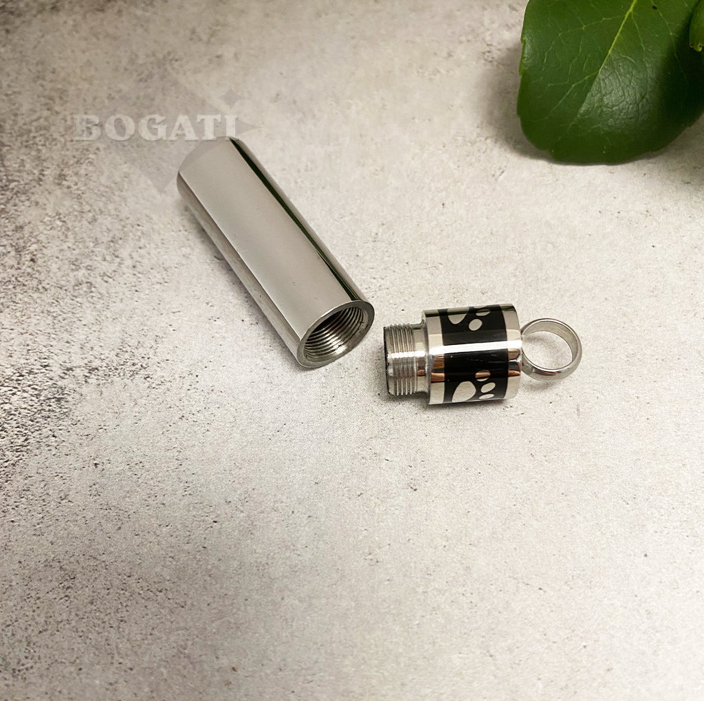 J-1278 - Banded Paw Print Cylinder - Pendant with Chain
