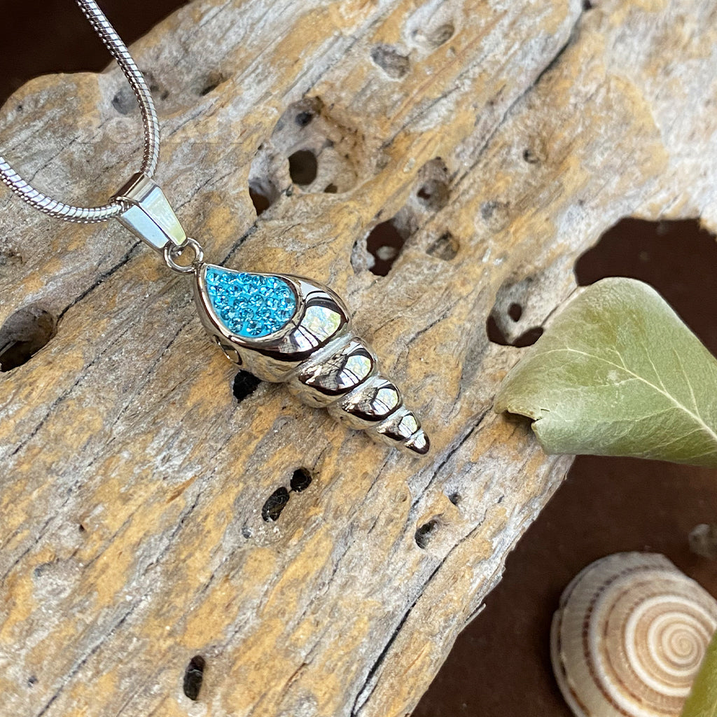 CLEARANCE J-166- Conch Shell with Rhinestones - Pendant with Chain