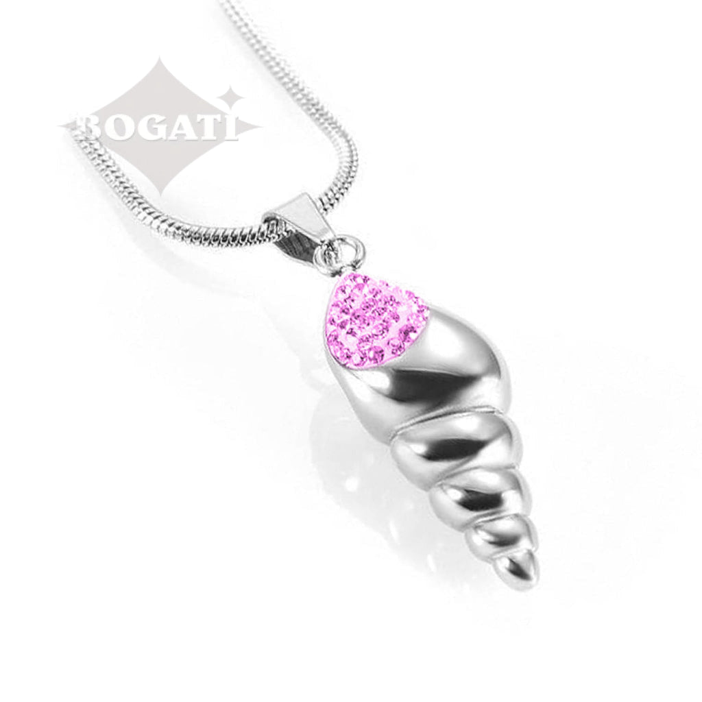 CLEARANCE J-166- Conch Shell with Rhinestones - Pendant with Chain - Pink