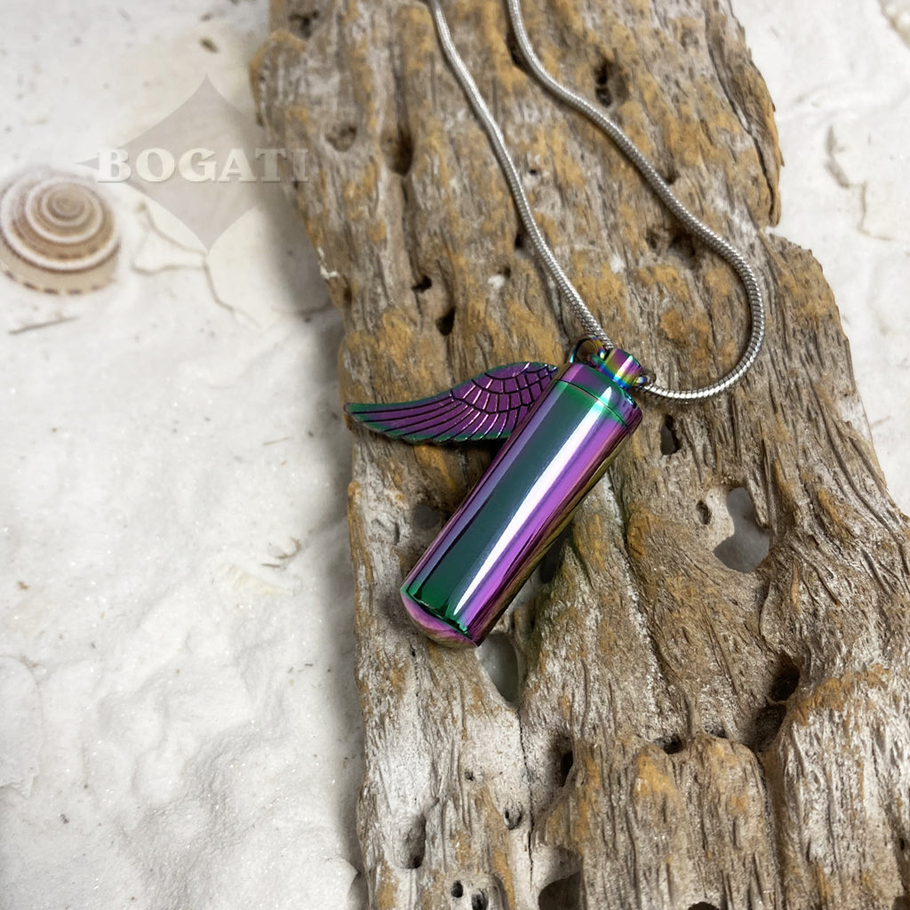J-207 Rainbow Cylinder with Wing - Pendant with Chain