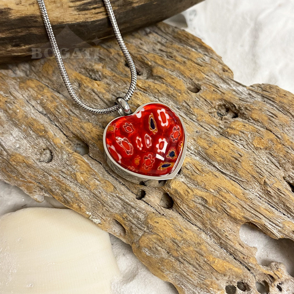 J-646 - Millefiori Heart - Pendant with Chain