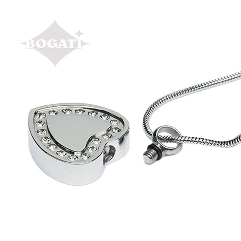J-764- Silver Heart with Rhinestones – Pendant with Chain - Pack of 10