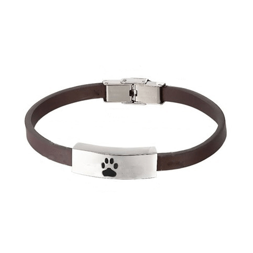 J-BRAC-07- Smooth Brown Leather Bracelet with Pawprint in Plaque - 7.25"