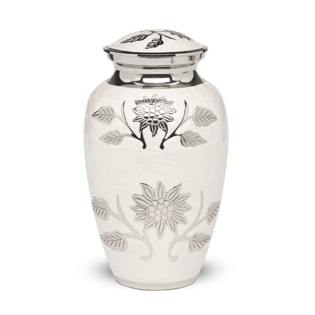 ADULT Brass urn -1500- Florentine Corn Flower Design White