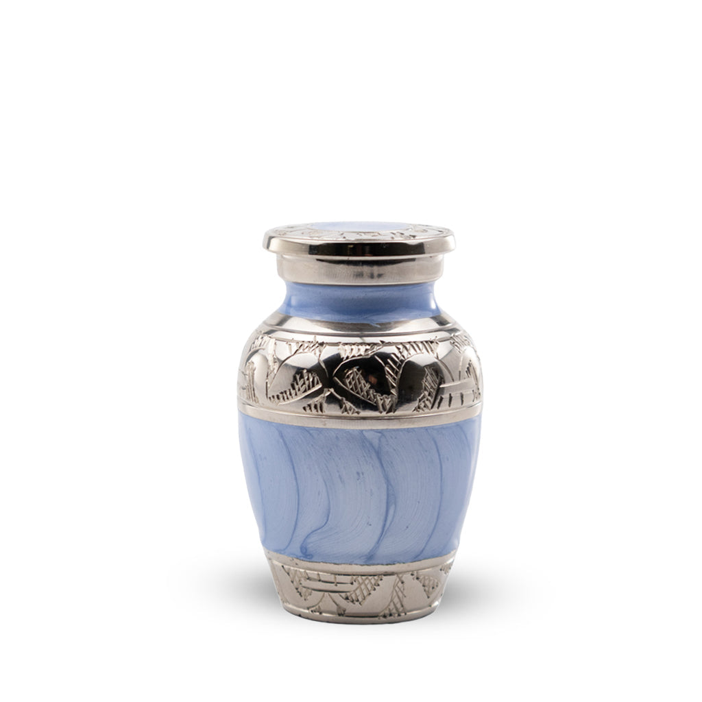 KEEPSAKE Nickel Plated Brass Urn -1528- Fleur-de-Lis Blue