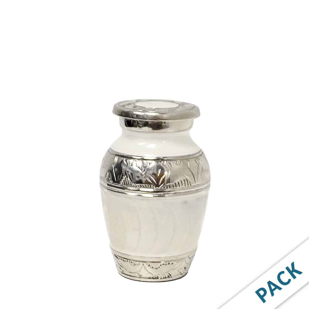 KEEPSAKE Nickel Plated Brass Urn -1528- Fleur-de-Lis - Pack of 10 White