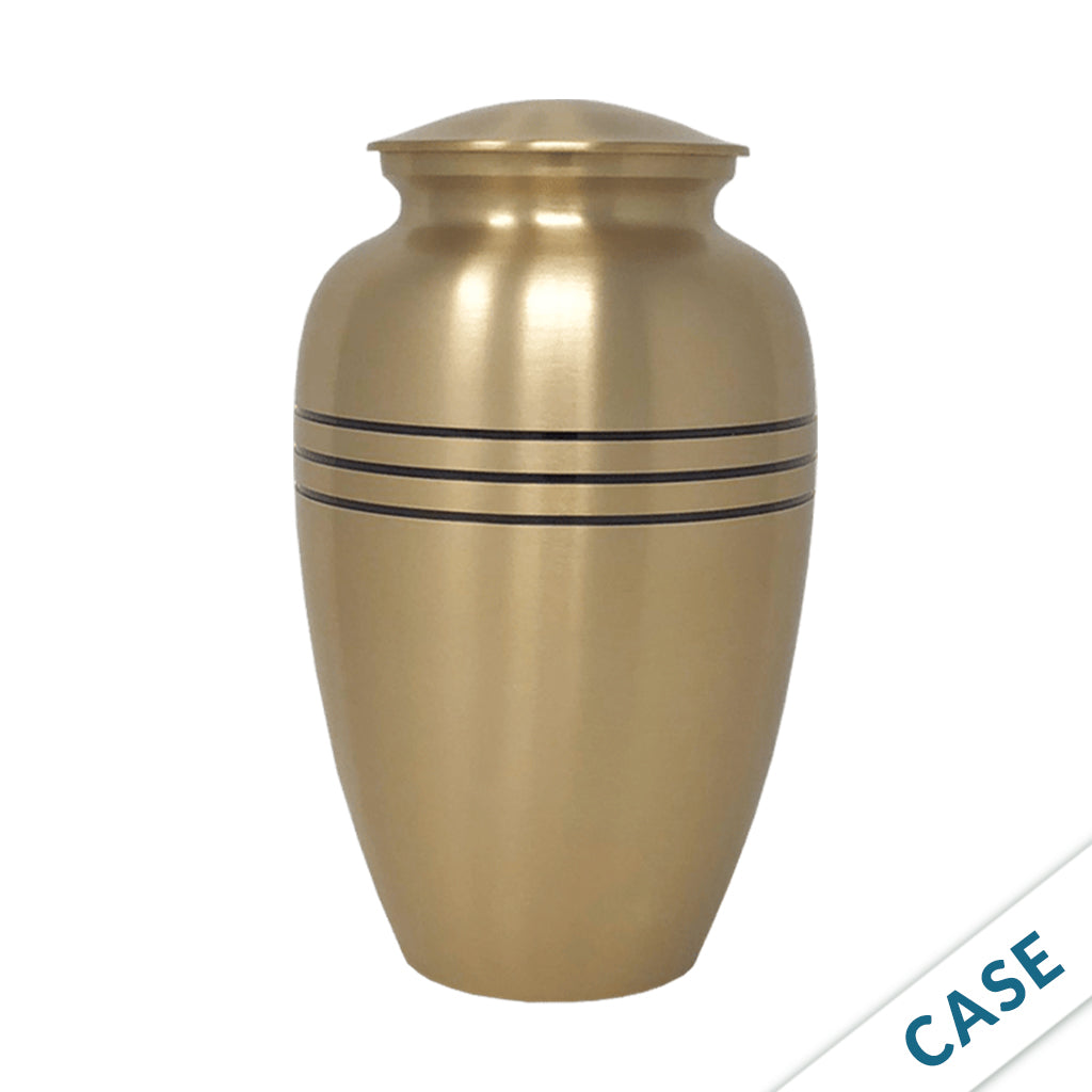 ADULT Brass Urn - Brushed Finish - Three Rings - Case of 4 Brass x 4