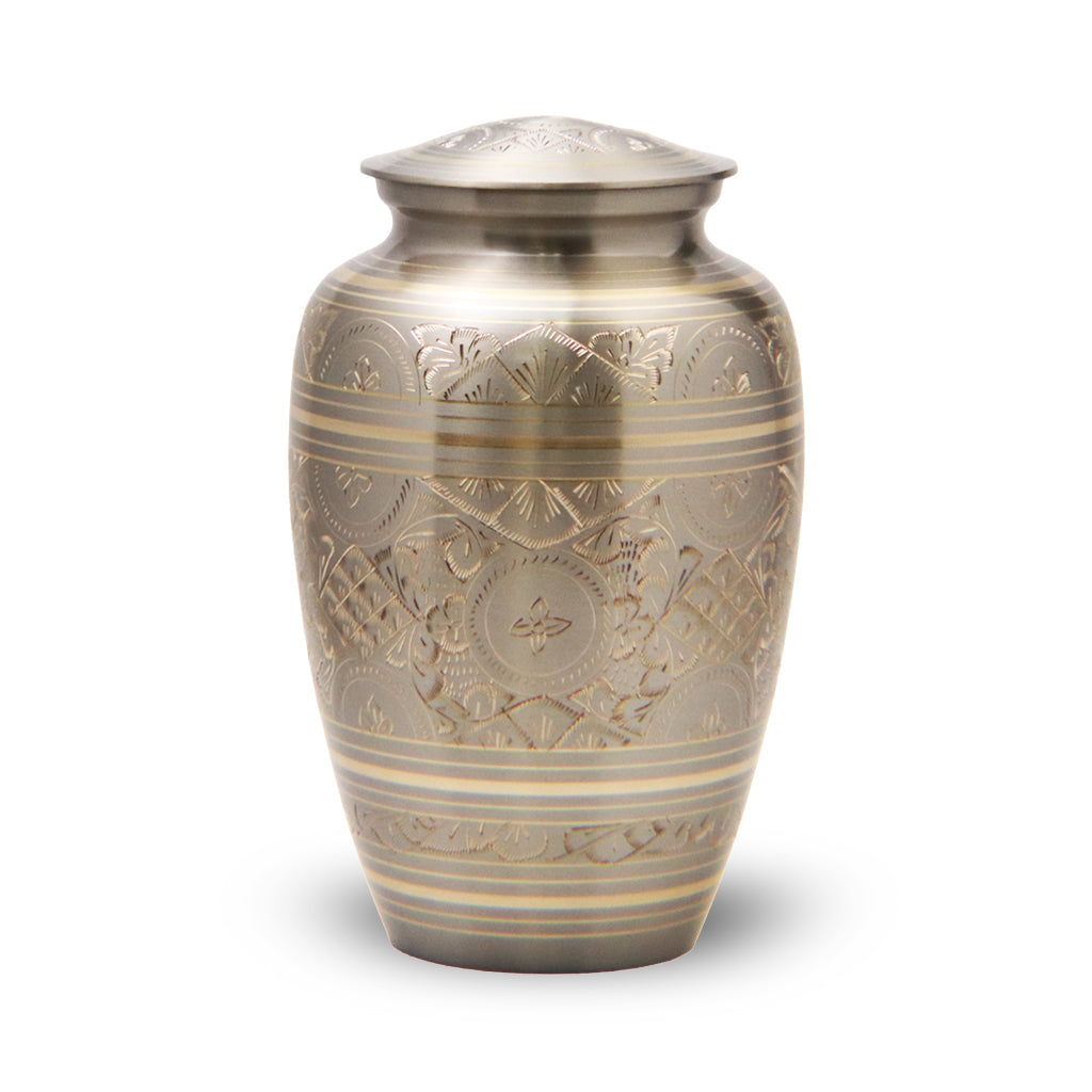 ADULT -1575- Brass Urn - Hand Etched - Platinum & Gold