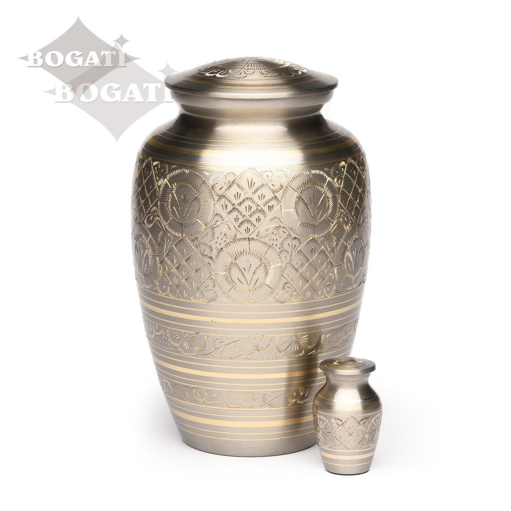 KEEPSAKE-1575- Brass Urn - Hand Etched - Platinum & Gold - Pack of 10