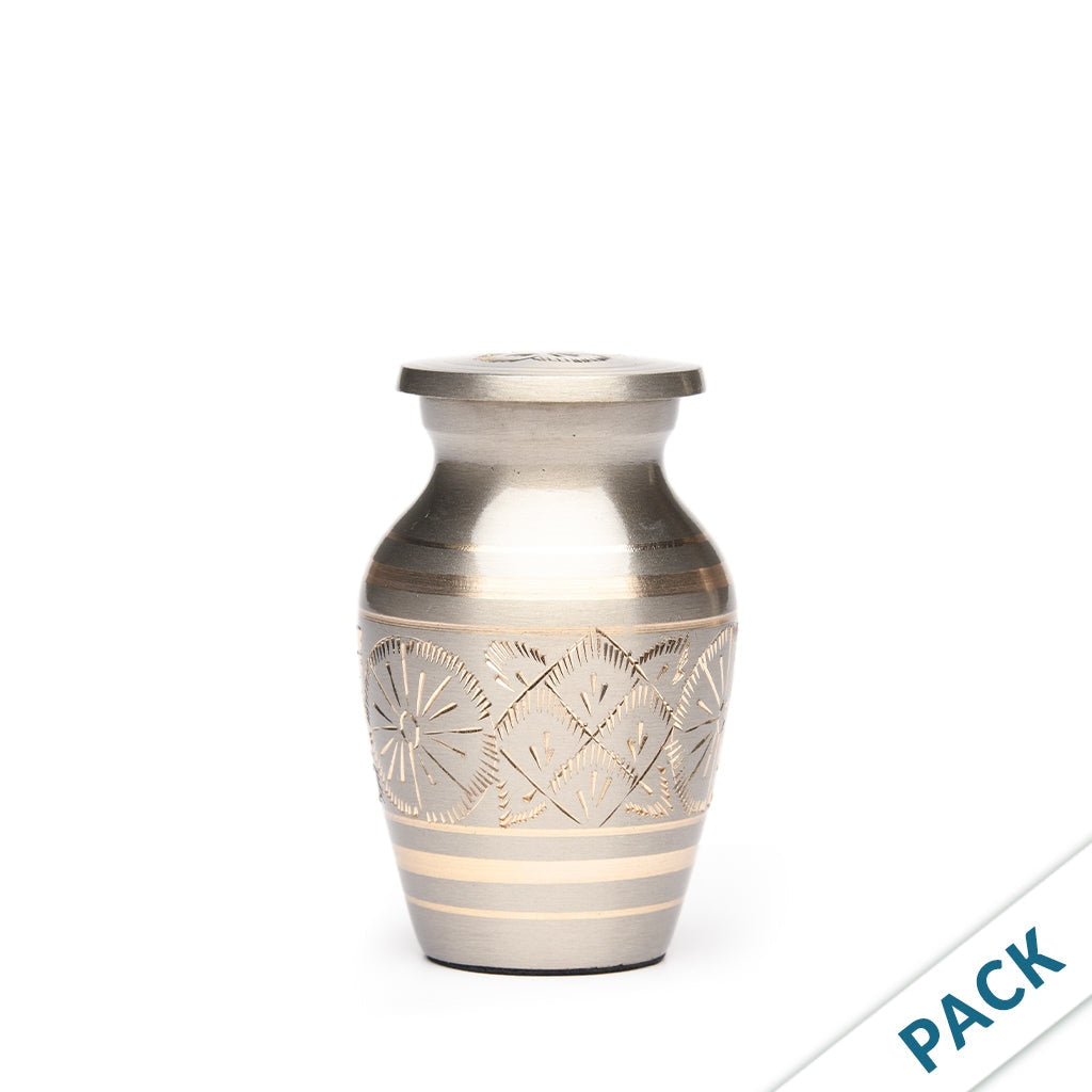 KEEPSAKE-1575- Brass Urn - Hand Etched - Platinum & Gold - Pack of 10