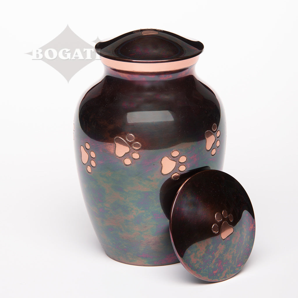 LARGE Brass Pet Urn -1649 "Forever Paw" - Raku finish