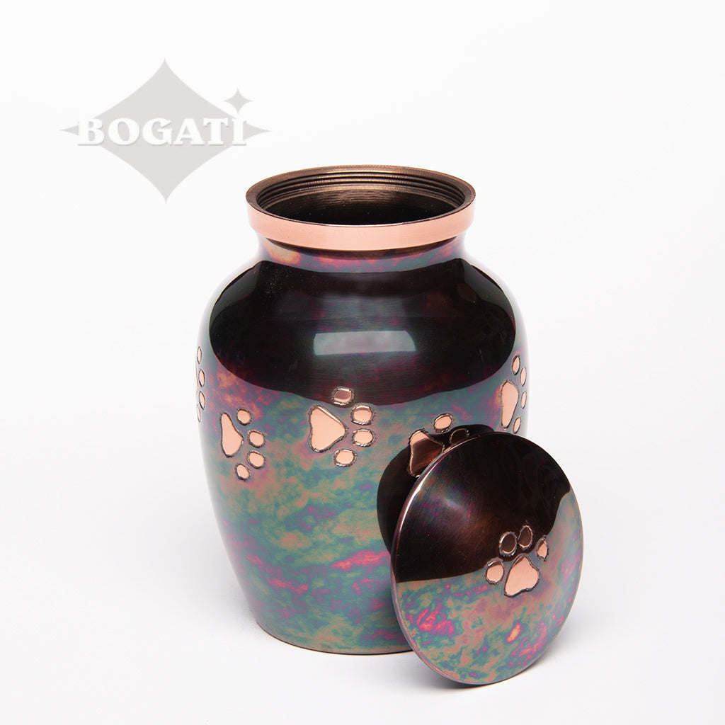 SMALL Brass Pet Urn -1649 "Forever Paw" - Raku finish