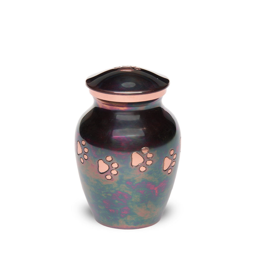 EXTRA SMALL Brass Pet Urn -1649 "Forever Paw" - Raku finish