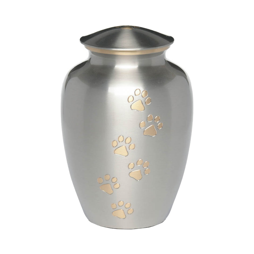 LARGE Brass Pet Urn - "Paws to Heaven" Pewter