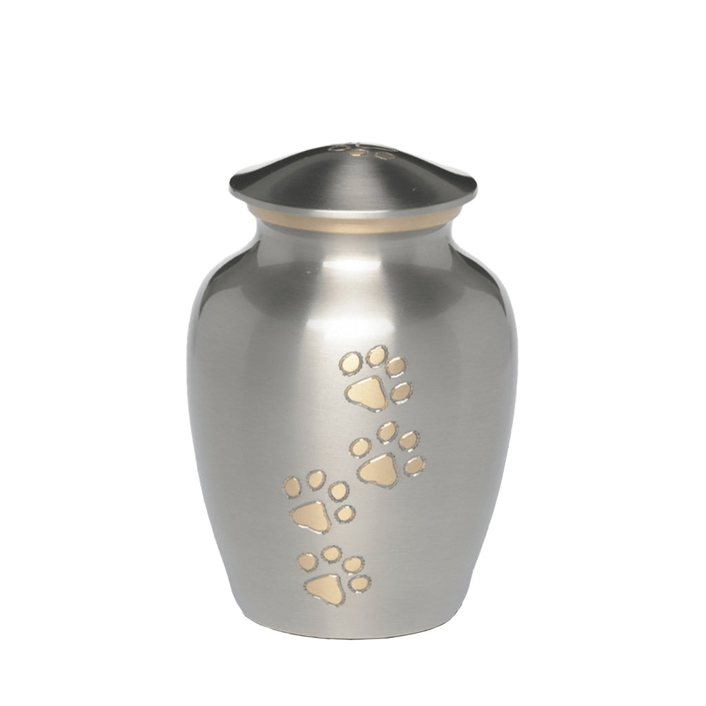 SMALL Brass Pet Urn - "Paws to Heaven" Pewter