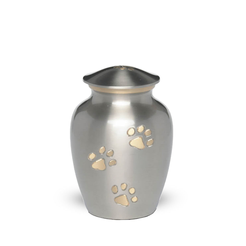 EXTRA SMALL Brass Pet Urn - "Paws to Heaven" Pewter-Gold