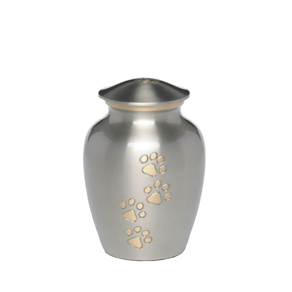 EXTRA SMALL Brass Pet Urn - "Paws to Heaven" Pewter