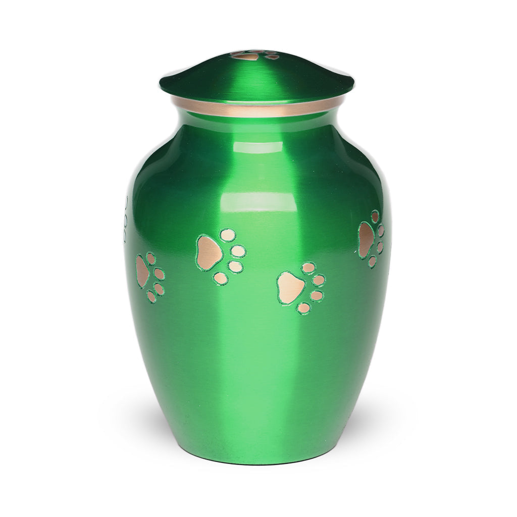 LARGE Brass Pet Urn - "Forever Paw" Green-Gold
