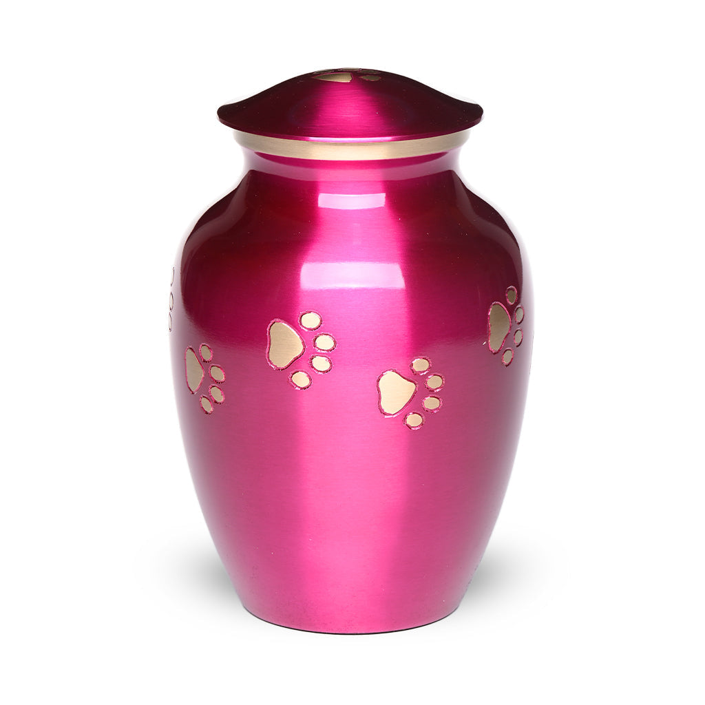 LARGE Brass Pet Urn - "Forever Paw" Magenta-Gold