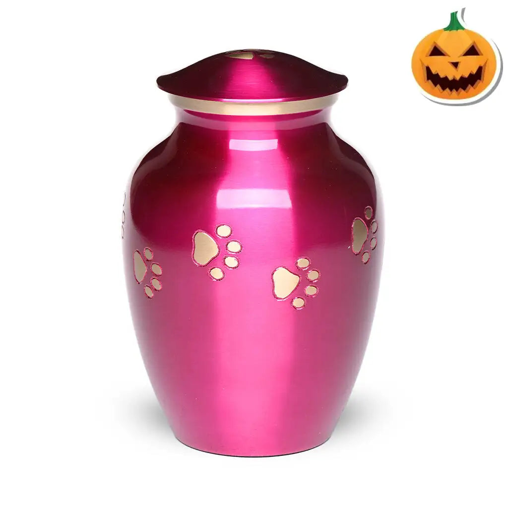 LARGE Brass Pet Urn - "Forever Paw" Magenta-Gold
