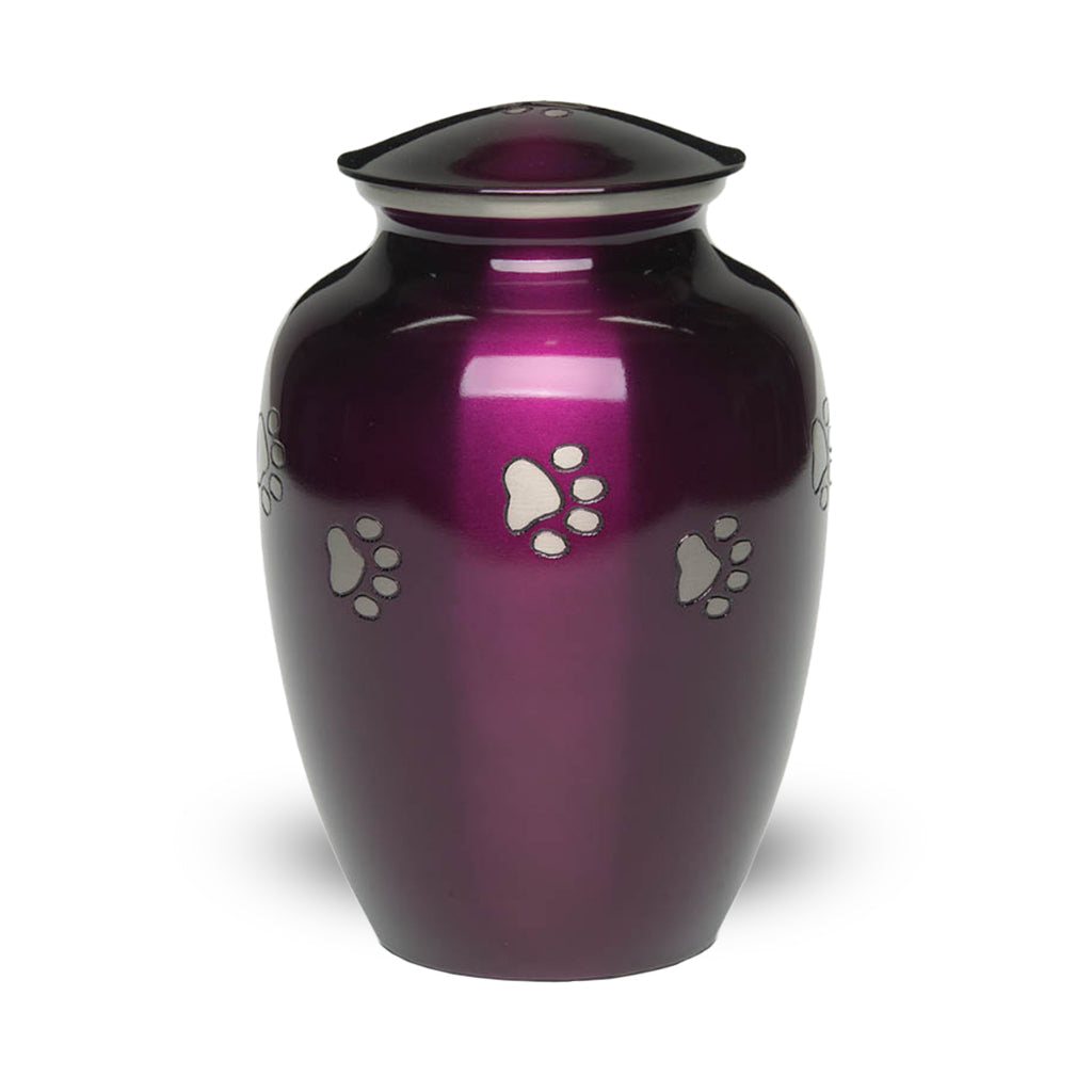LARGE Brass Pet Urn - "Forever Paw" Purple-Silver