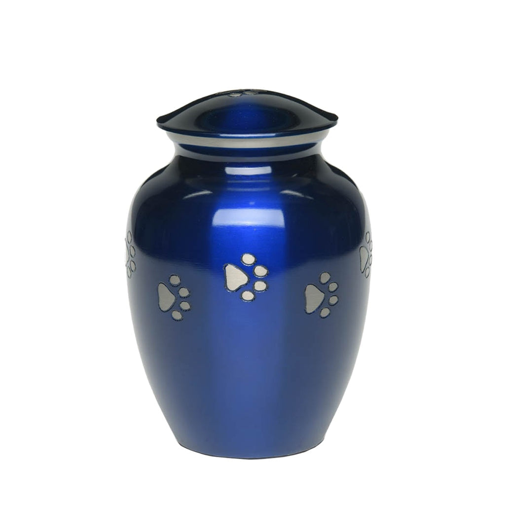 IMPERFECT SELECTION - Medium Brass Pet Urn -1655- "Forever Paw" - Cobalt Blue