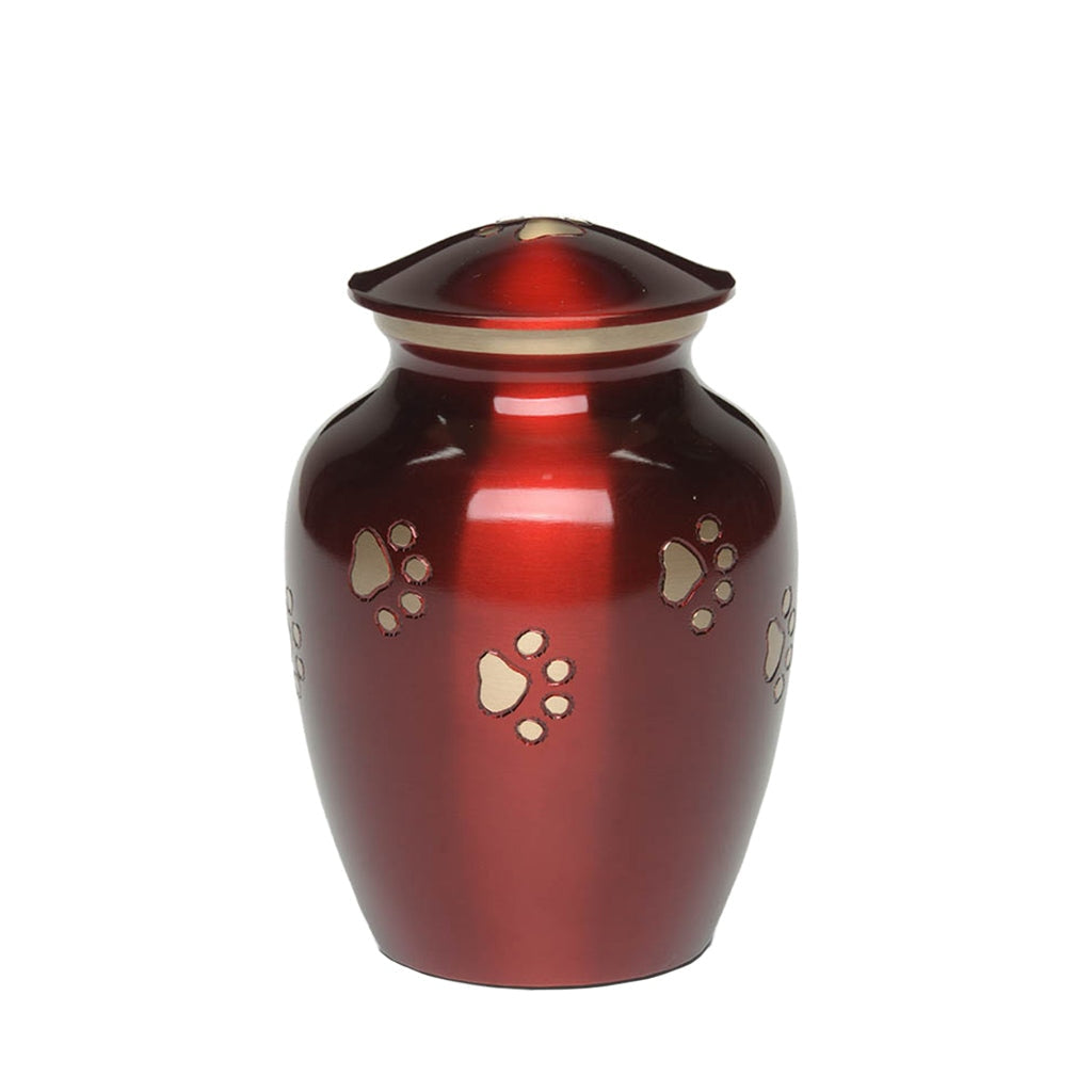 SMALL Brass Pet Urn - "Forever Paw" Ruby