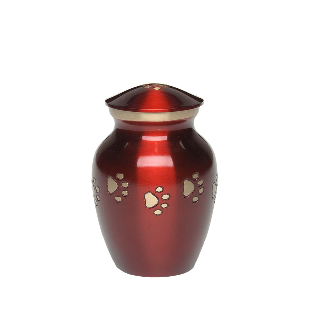 EXTRA SMALL Brass Pet Urn - "Forever Paw" Ruby-Gold