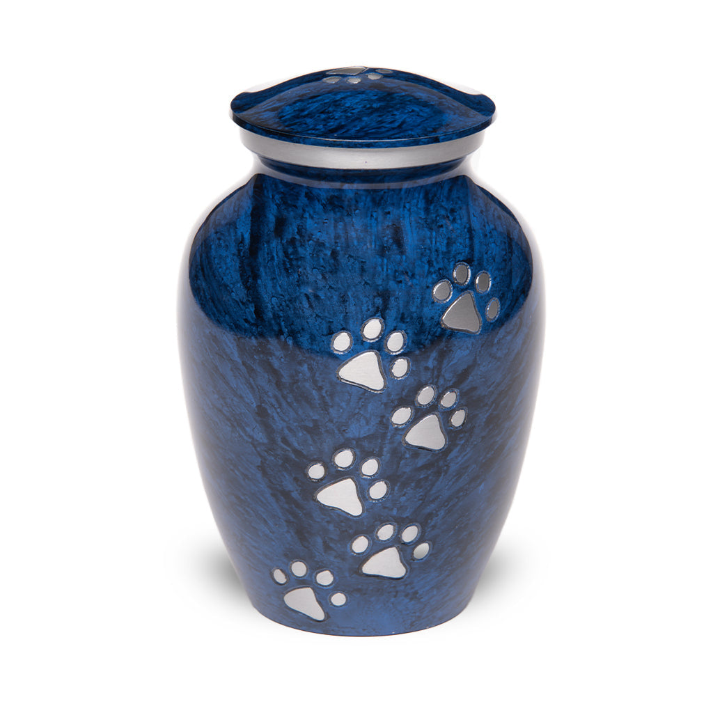 LARGE Alloy Pet Urn -1658 "Paws to Heaven" - Marbled Stone Finish Blue