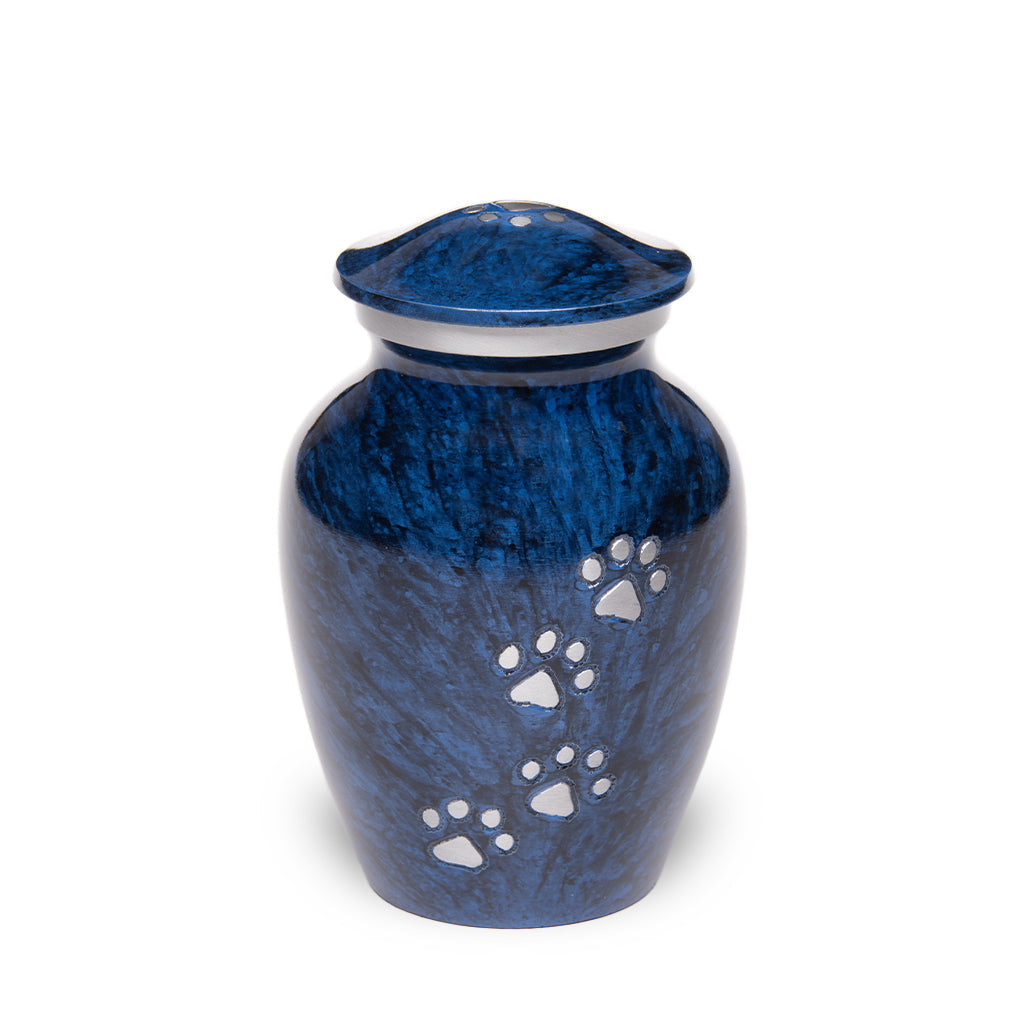 SMALL Alloy Pet Urn - 1658 "Paws to Heaven" - Marbled Stone Finish Blue