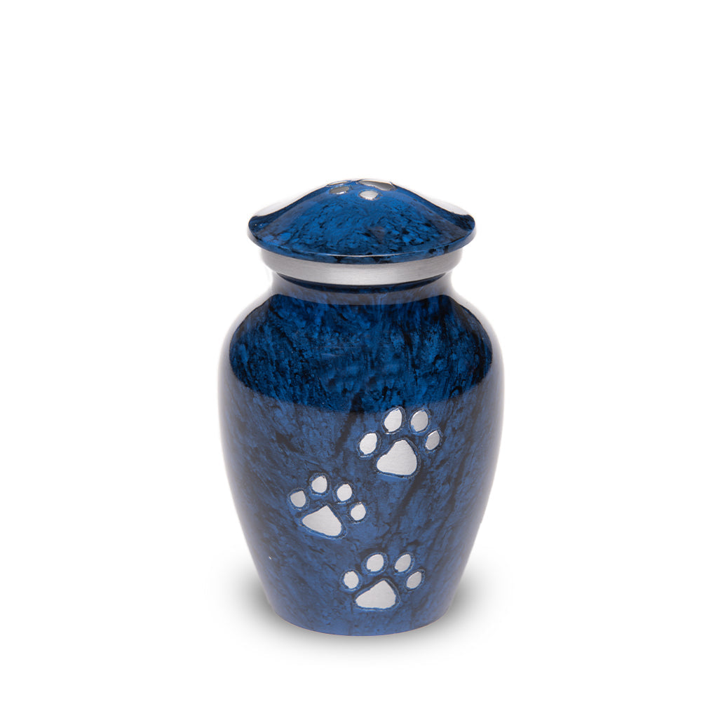 EXTRA SMALL Alloy Pet Urn - 1658 "Paws to Heaven" - Marbled Stone Finish Blue